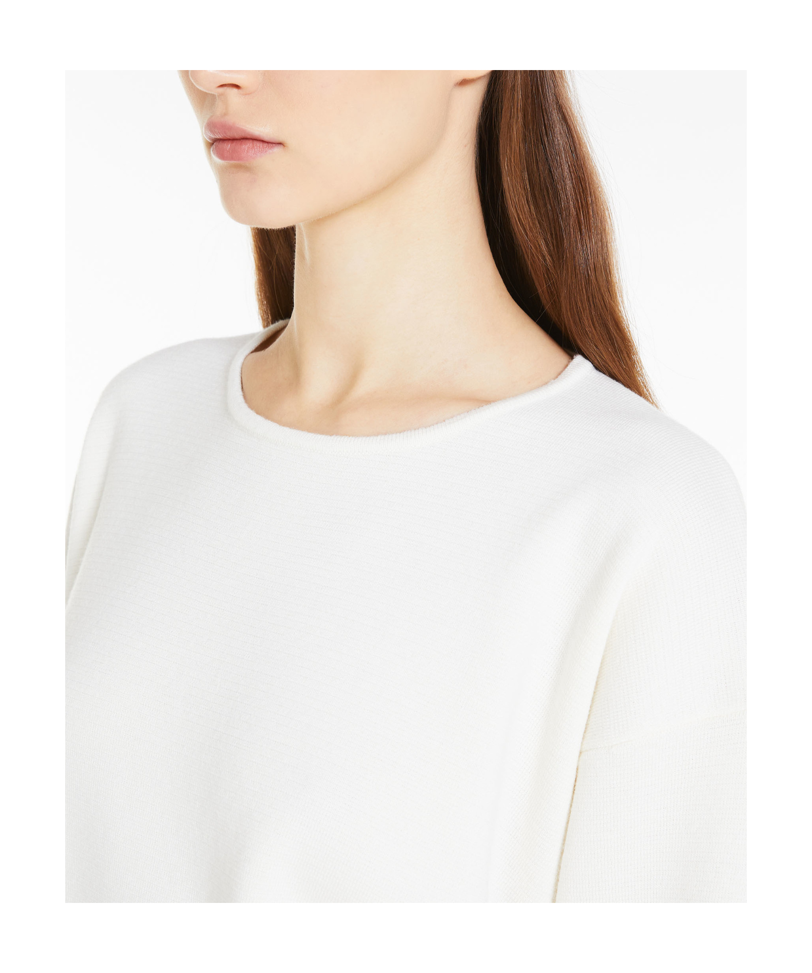 Max Mara Round Neck Woolen Sweater In White