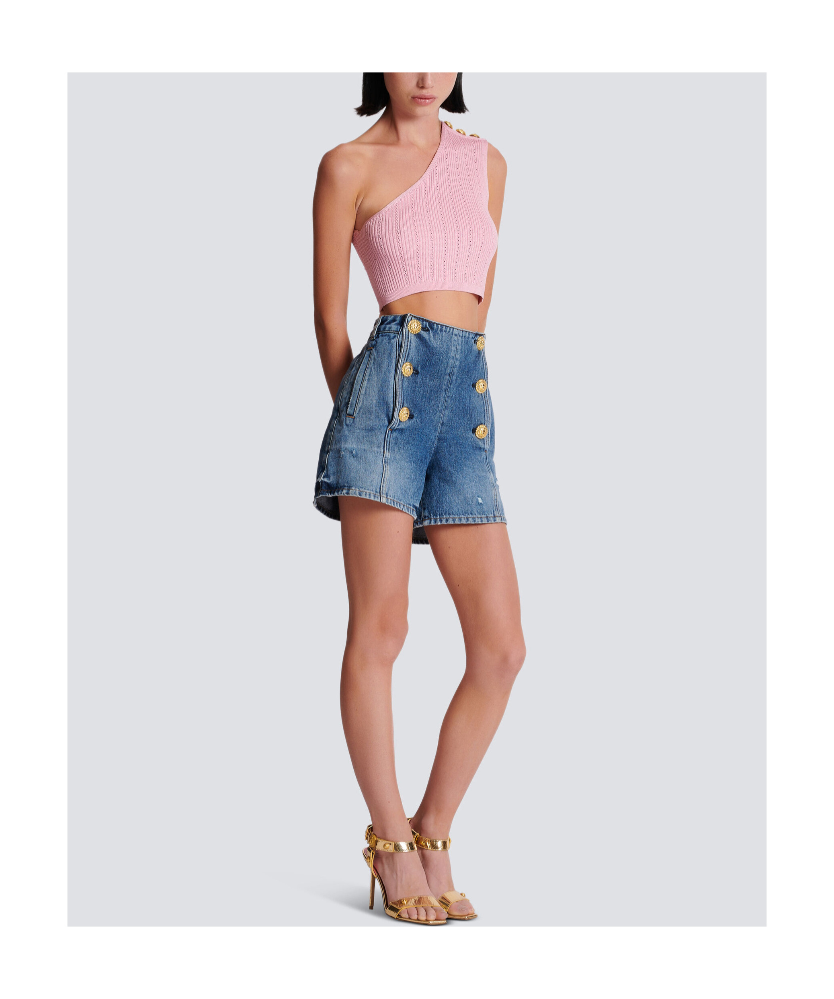 BALMAIN ASYMMETRIC KNIT TOP WITH BUTTONS