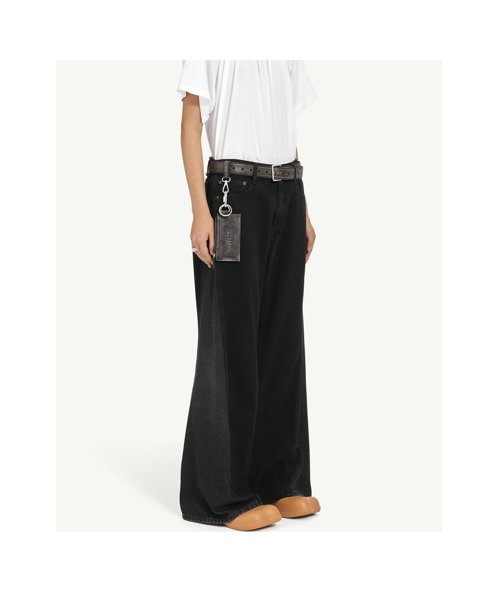 Shop Mm6 Maison Margiela Half And Half Denim Trousers In Black