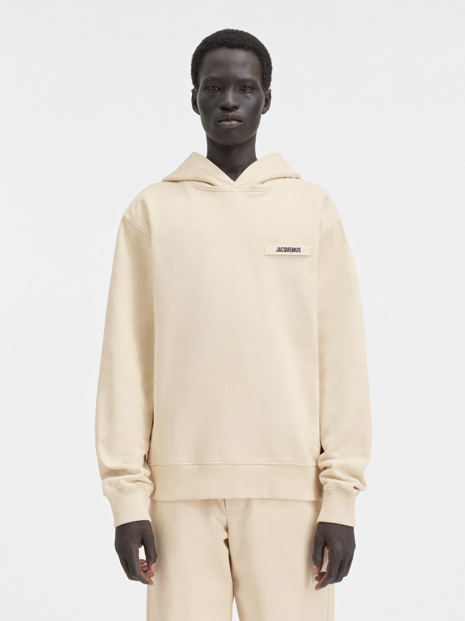Shop Jacquemus Typo Drawstring Hoodie In Nude