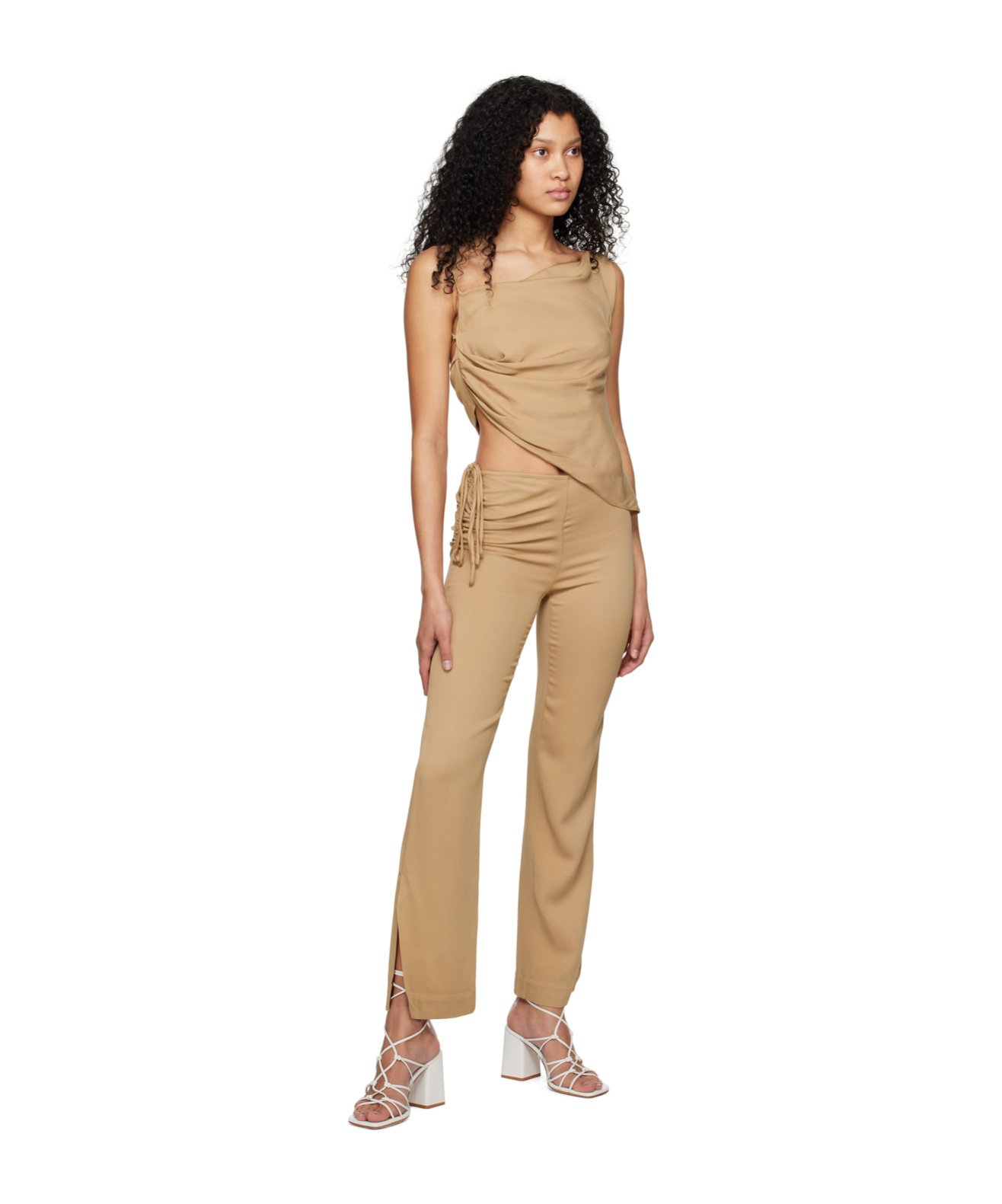Christopher Esber Asymmetric Cowl-neck Top In Nude