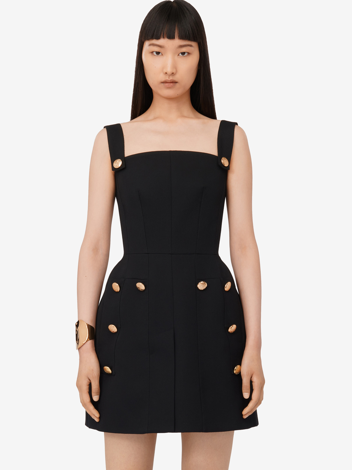 Alexander Mcqueen Military Button-embossed Minidress In Black