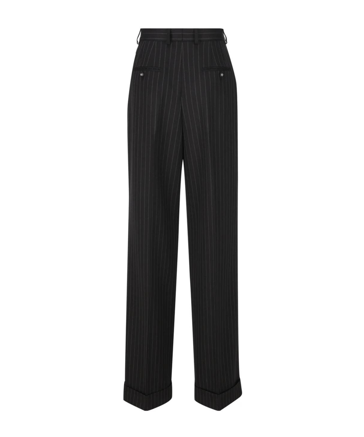 Dolce & Gabbana Pinstriped Trousers In Virgin Wool Blend In Black