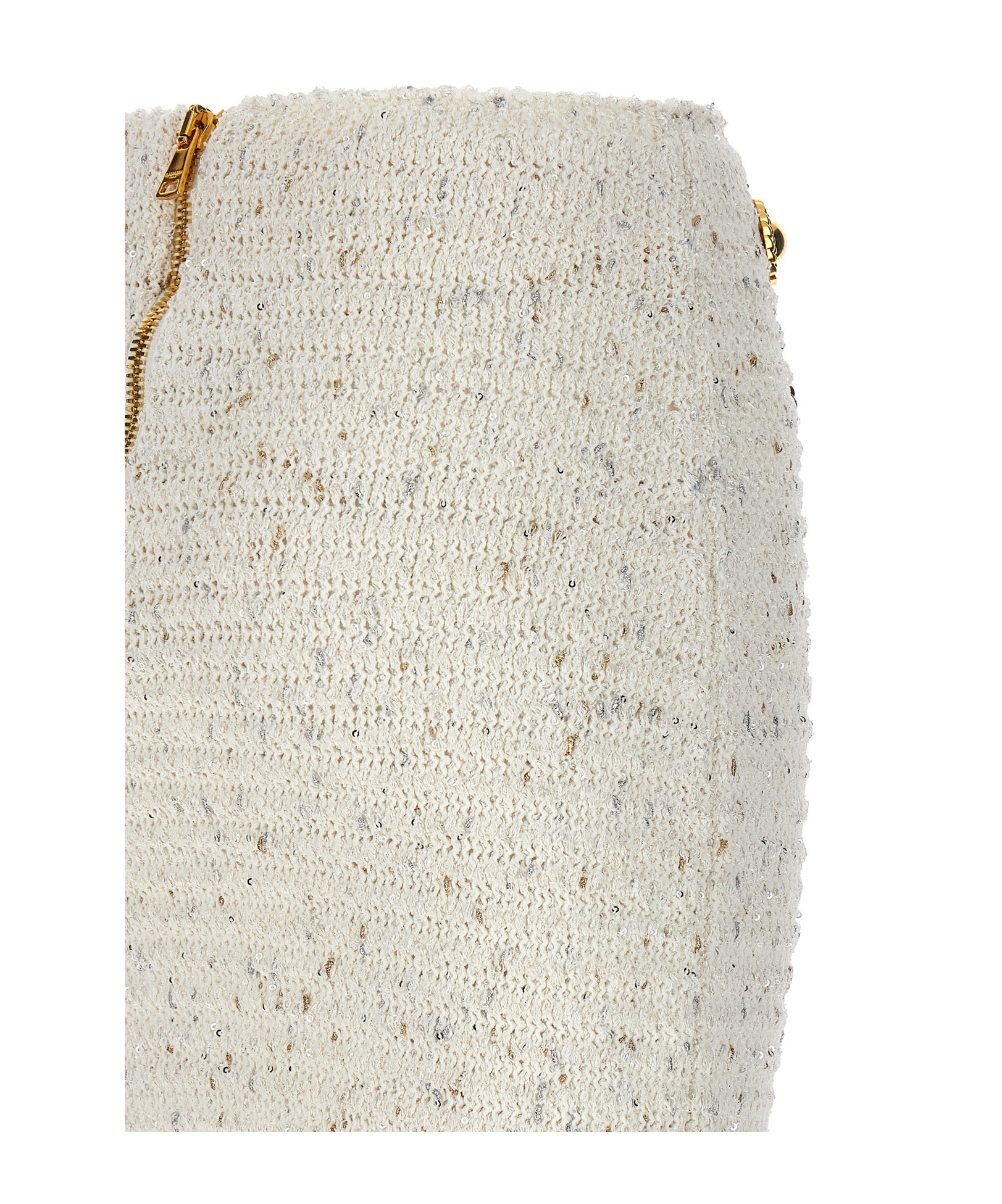 Balmain Tweed Skirt With Fringed Hem And Gold-tone Buttons In Nude