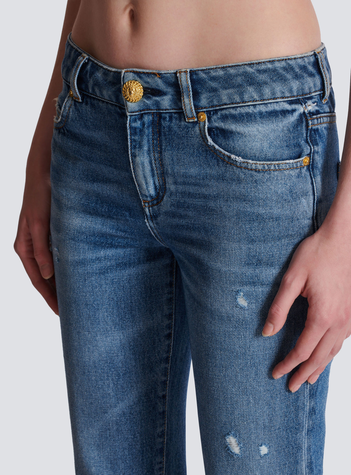 Balmain Flared Cotton Denim Jeans In Blue