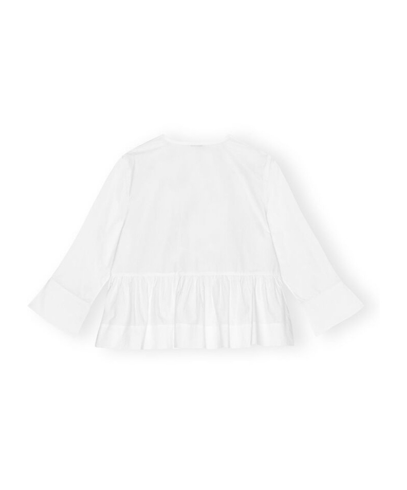 Ganni Bow-detailed Cotton-poplin Peplum Blouse In White