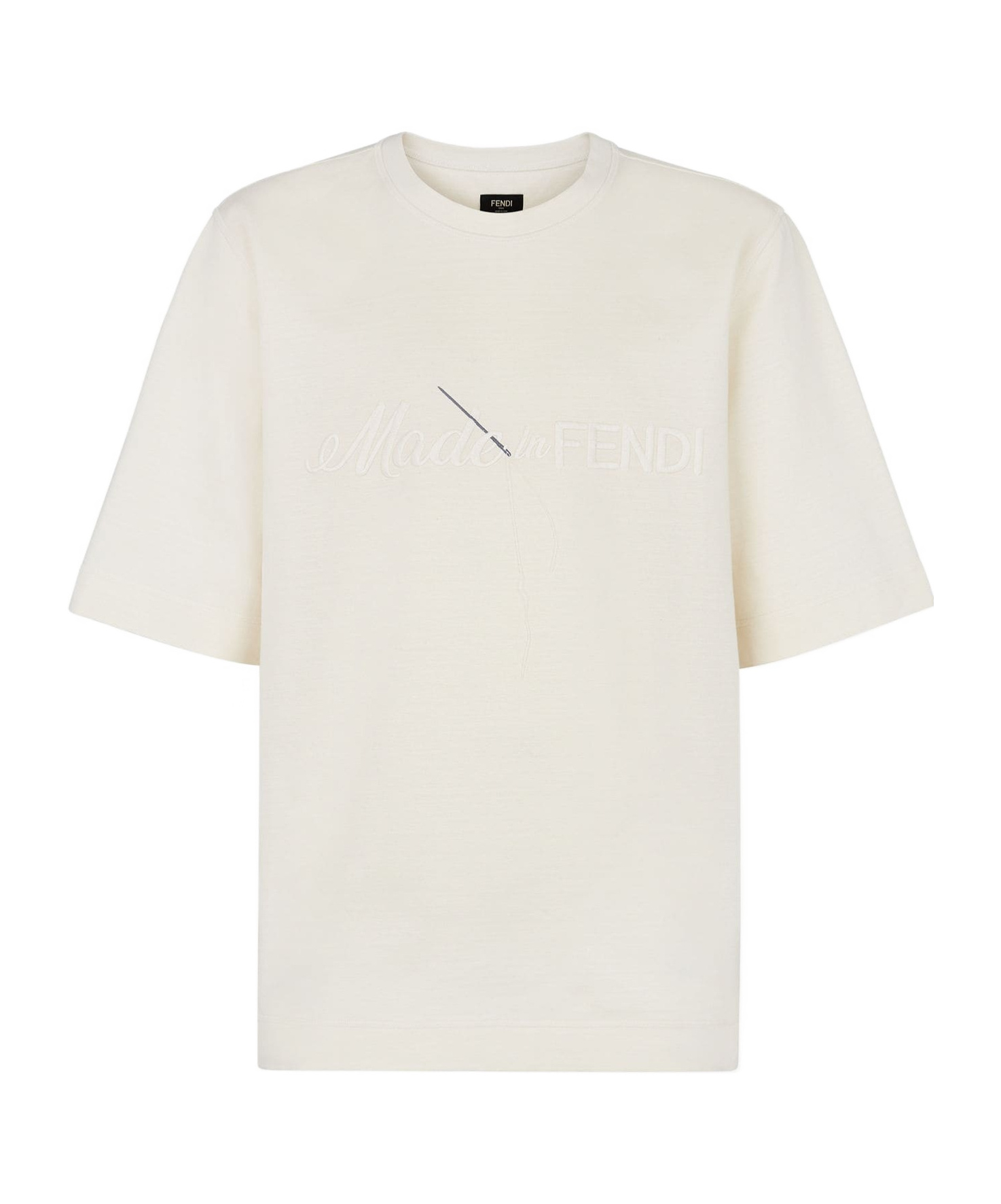 Fendi Embroidered Logo Crew Neck Cotton T-shirt In White