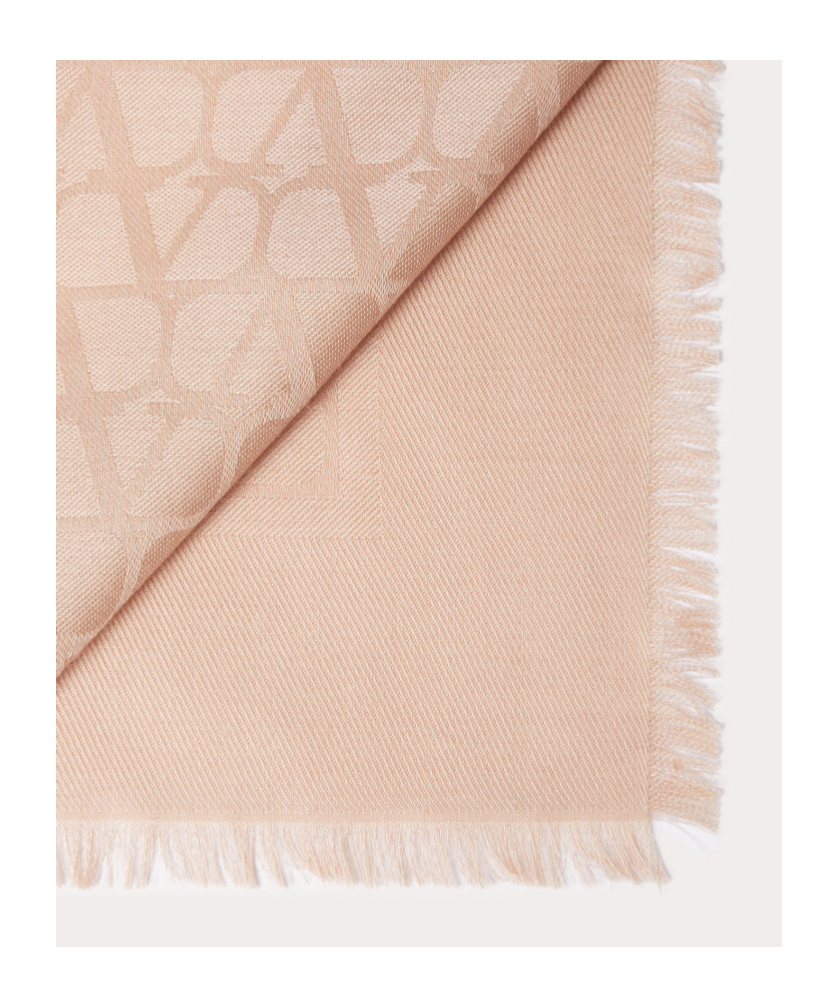 Valentino Monogram Silk Blend Scarf In Nude
