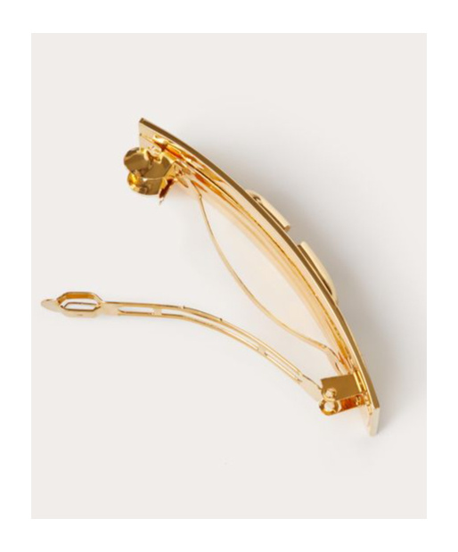 Shop Valentino Vlogo Signature Hair Clip Made In Metal And Swarovski Crystals In Yellow