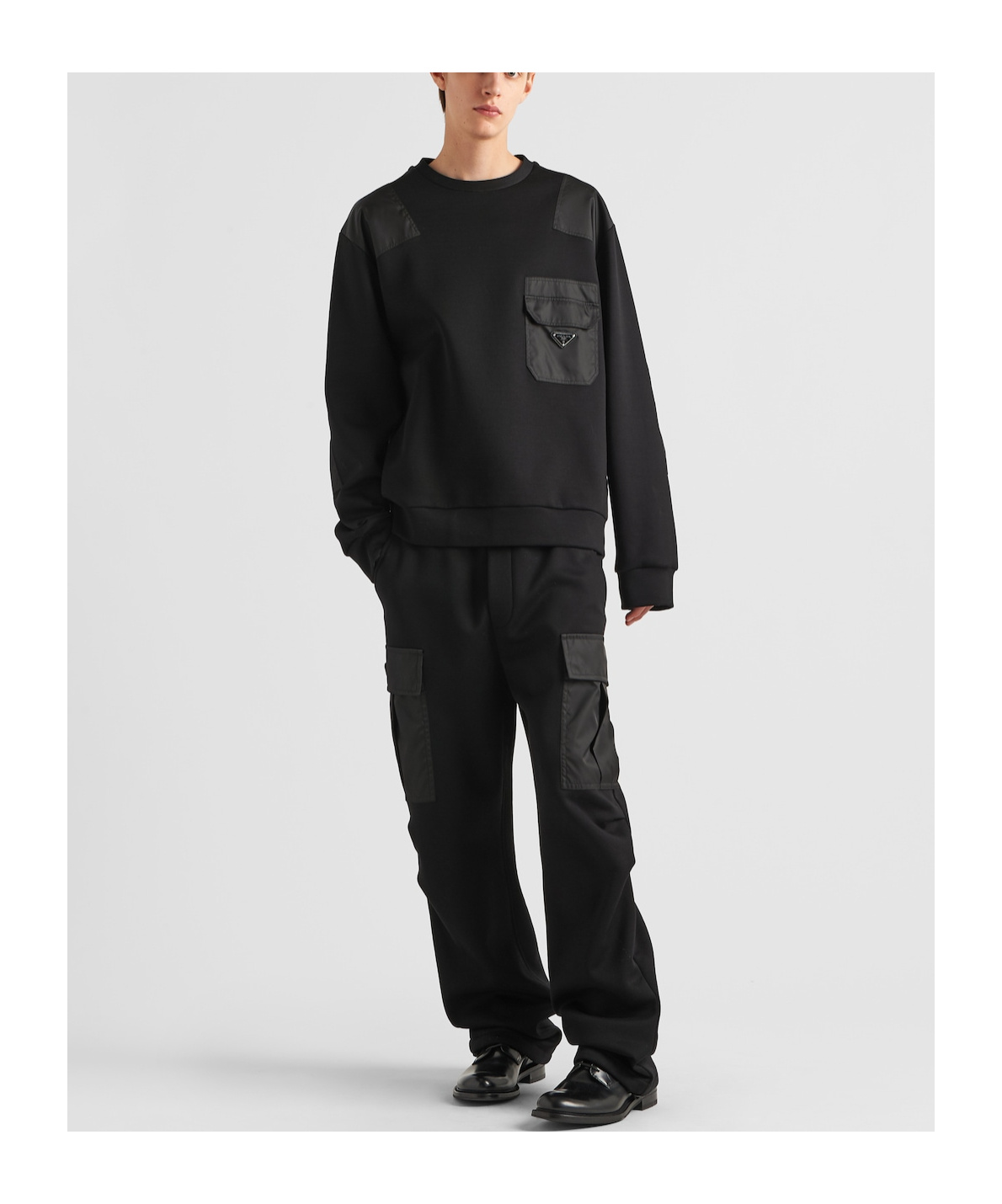 Prada Cotton Sweatshirt With Re-nylon Details In Black