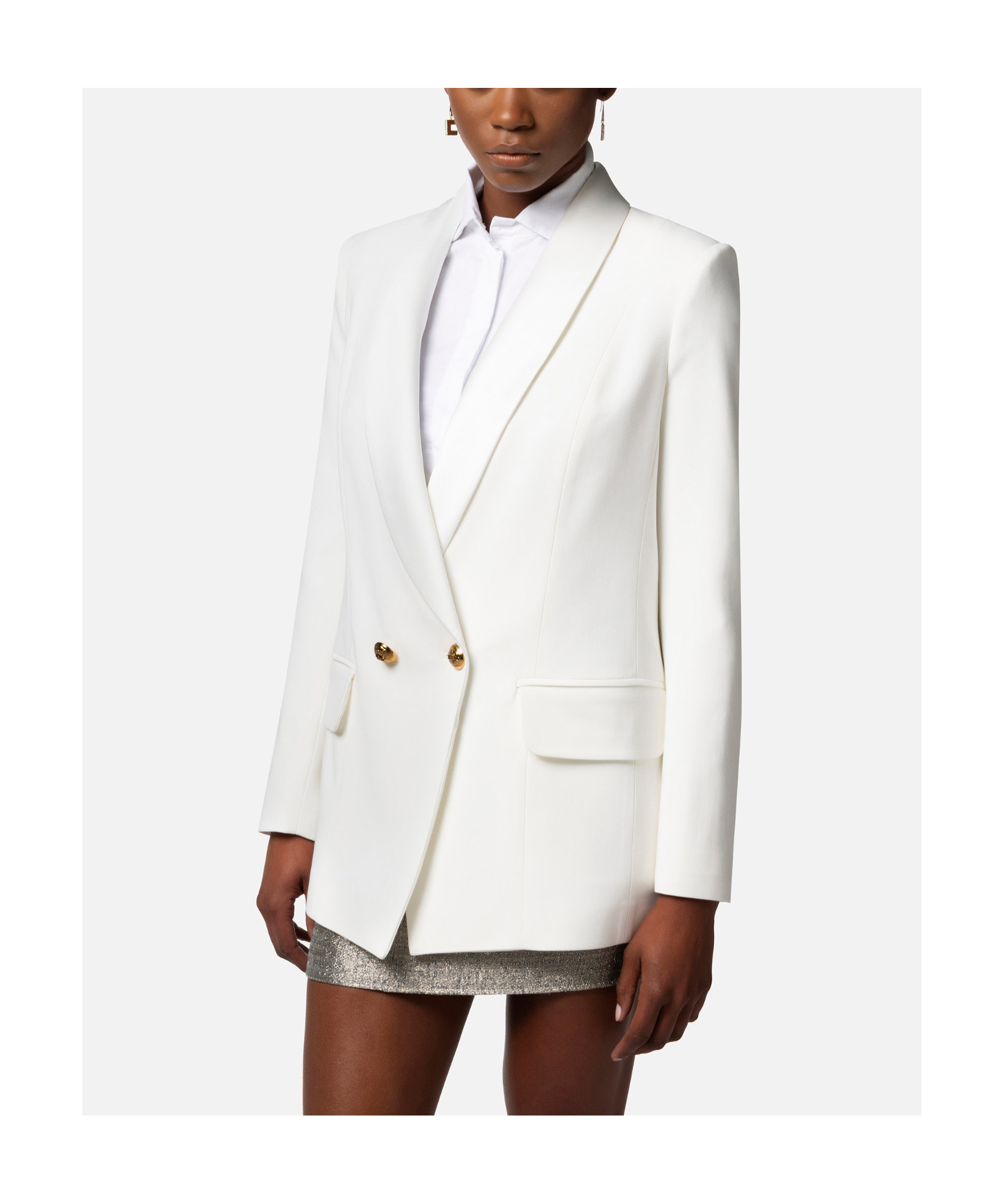 Elisabetta Franchi Structured Double-breasted Jacket With Peak Lapels And Flap Pockets In White