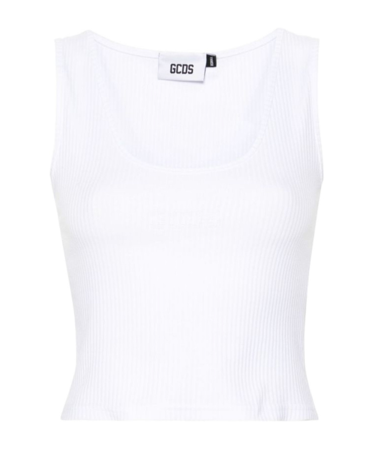 Gcds Textured Ribbed Sleeveless Top In White