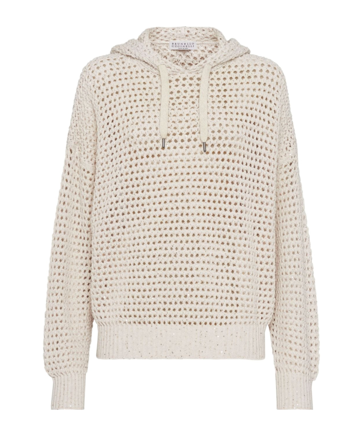 Brunello Cucinelli Women's Cotton Dazzling Net Hooded Sweater In White
