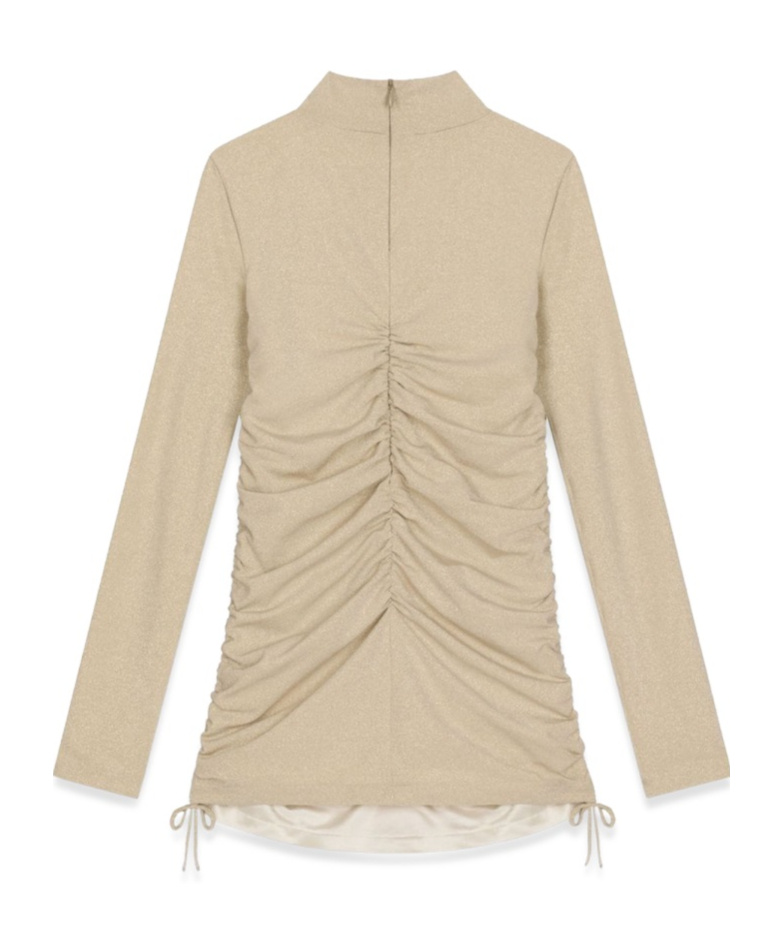 Dolce & Gabbana Logo-plaque Ruched Dress In Nude