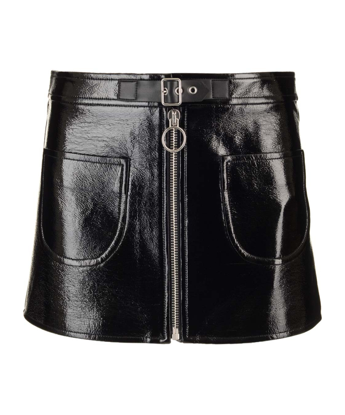 Courrèges Buckle-strap Crinkled Miniskirt In Black