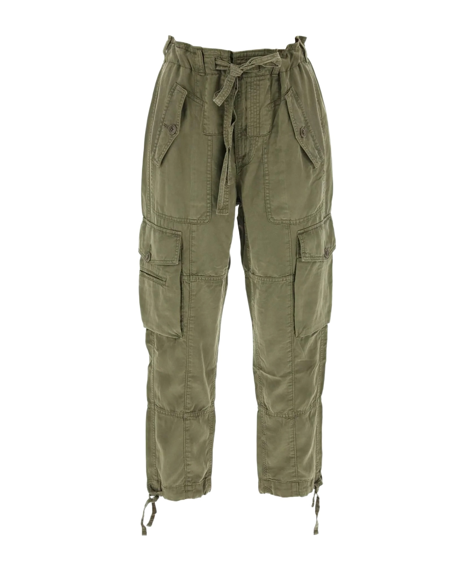 Polo Ralph Lauren Green Cargo Tapered Pants With Drawstring In Lyocell Blend Woman In Green