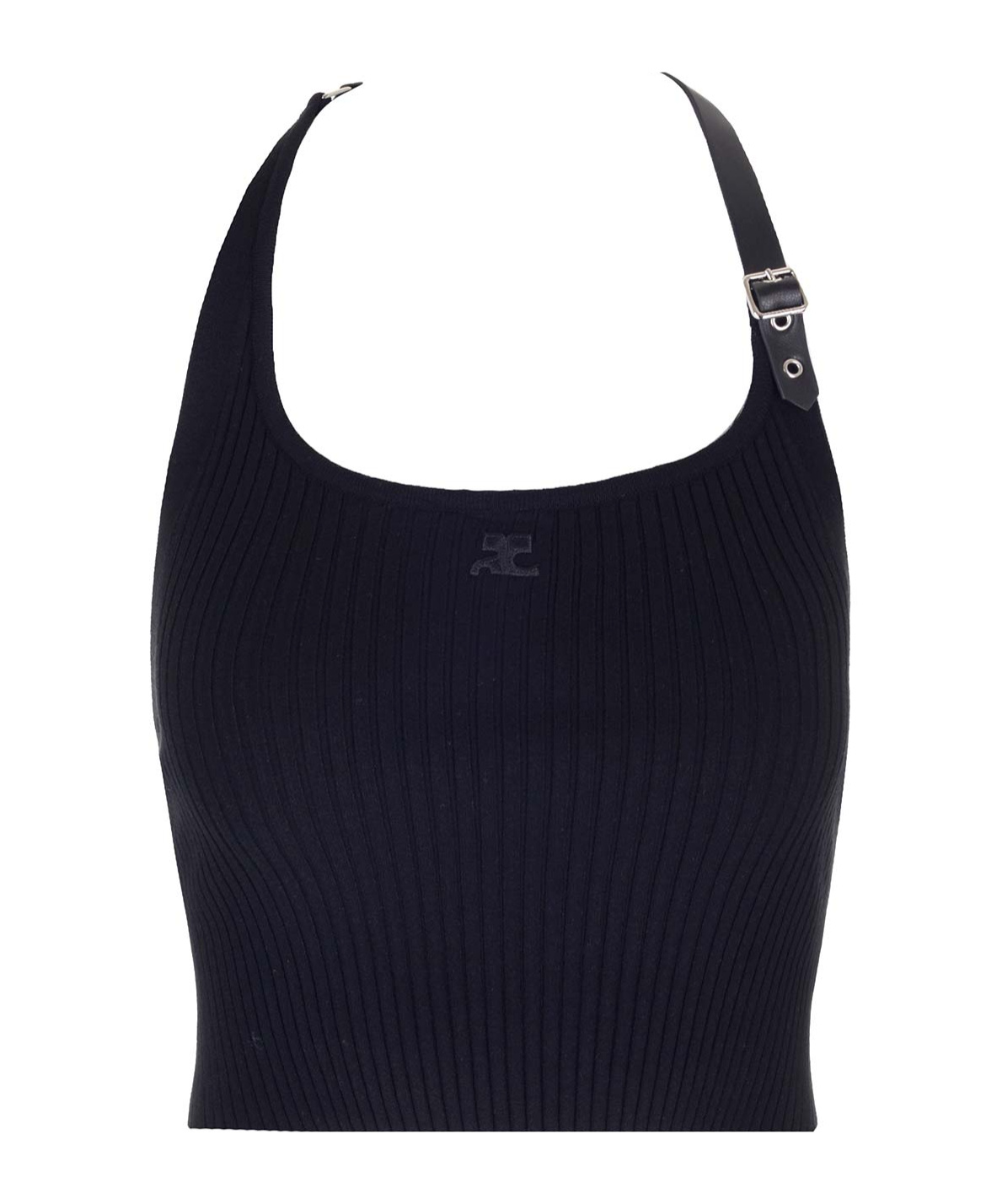 Courrèges Ribbed Tank Top With Buckle In Black