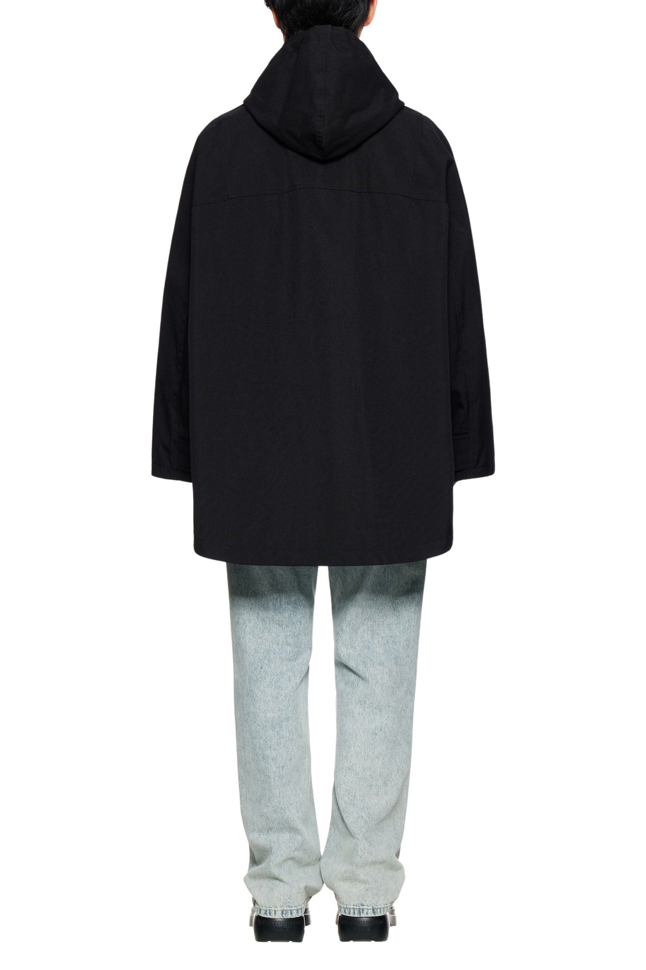 Wooyoungmi Long Casual Jacket With Hat In Black