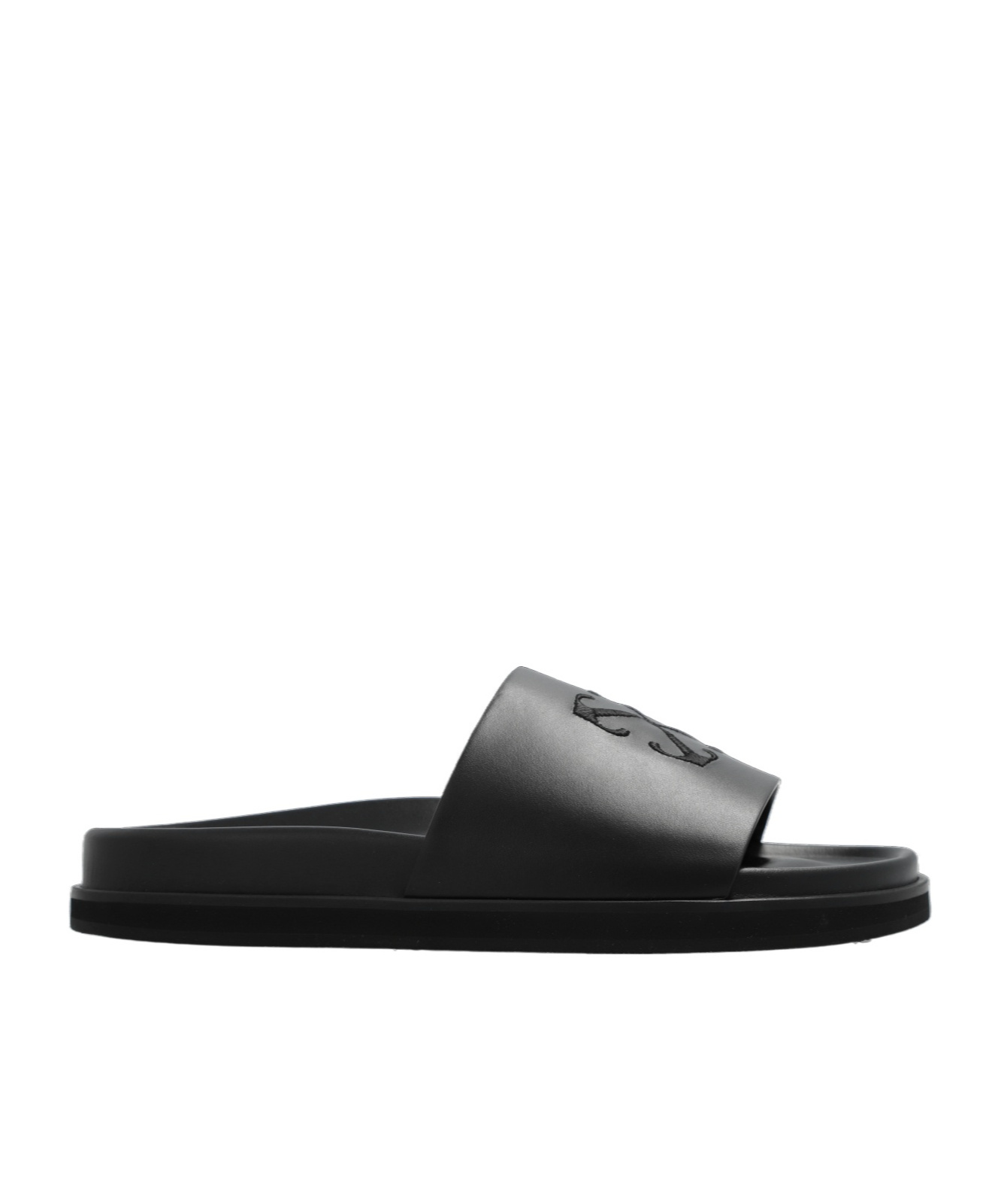 Shop Off-white Arrows-embroidered Leather Slippers In Black