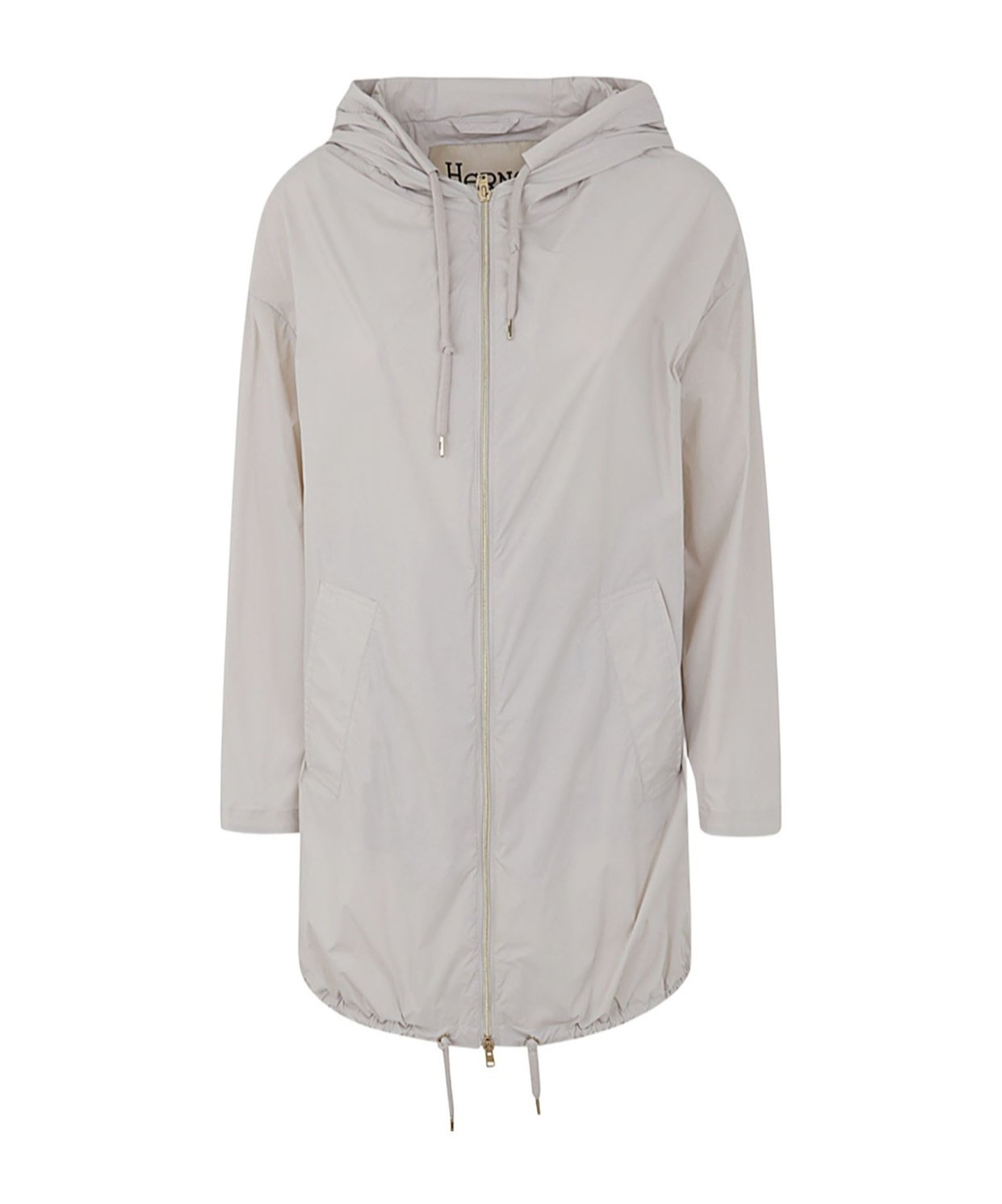Herno Stretch Maxi Bomber With Hood And Drawstring Hem In Gray
