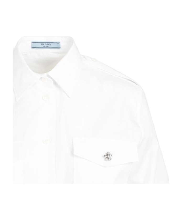 Prada Crystal-button White Cotton Shirt In White