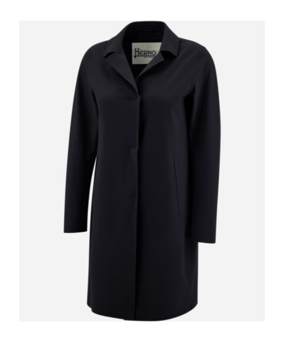 Herno Stretch Jersey Coat With Laser Cut Detailing In Black
