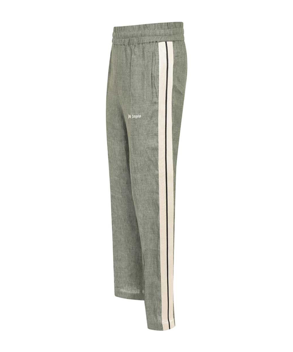 Palm Angels Logo-embroidered Linen Track Pants In Gray