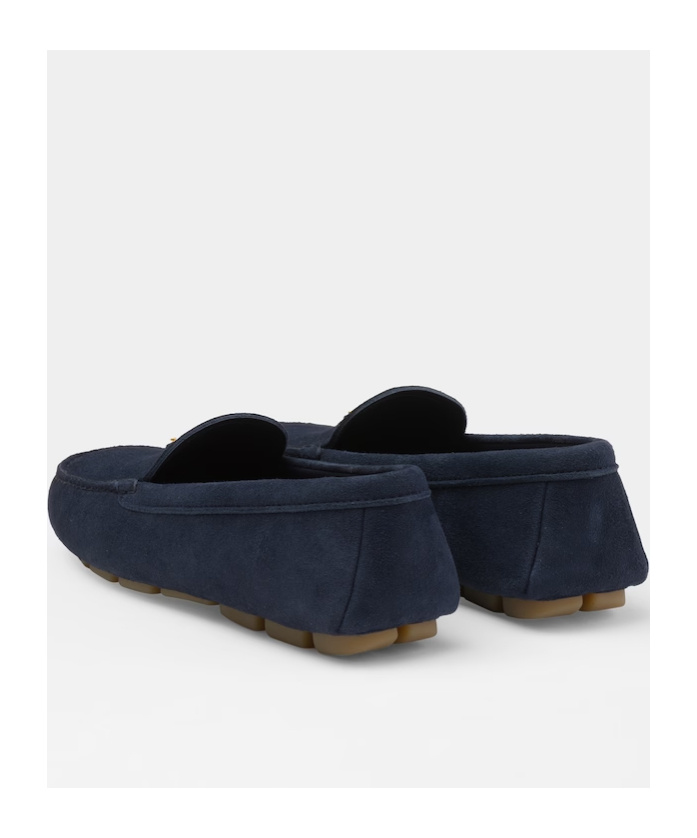 Prada Triangle-logo Suede Driving Loafers In Blue