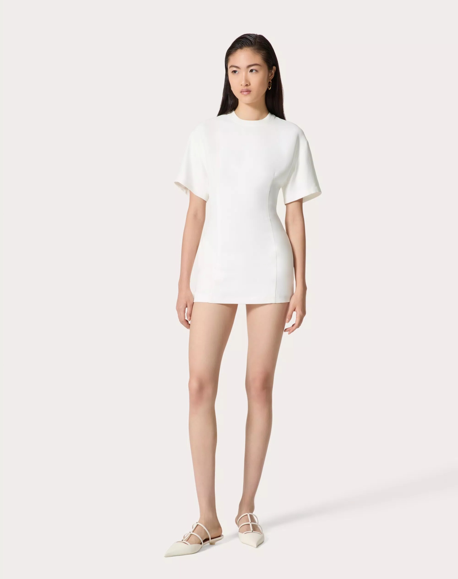 Valentino Crepe Couture Short-sleeve Minidress In White