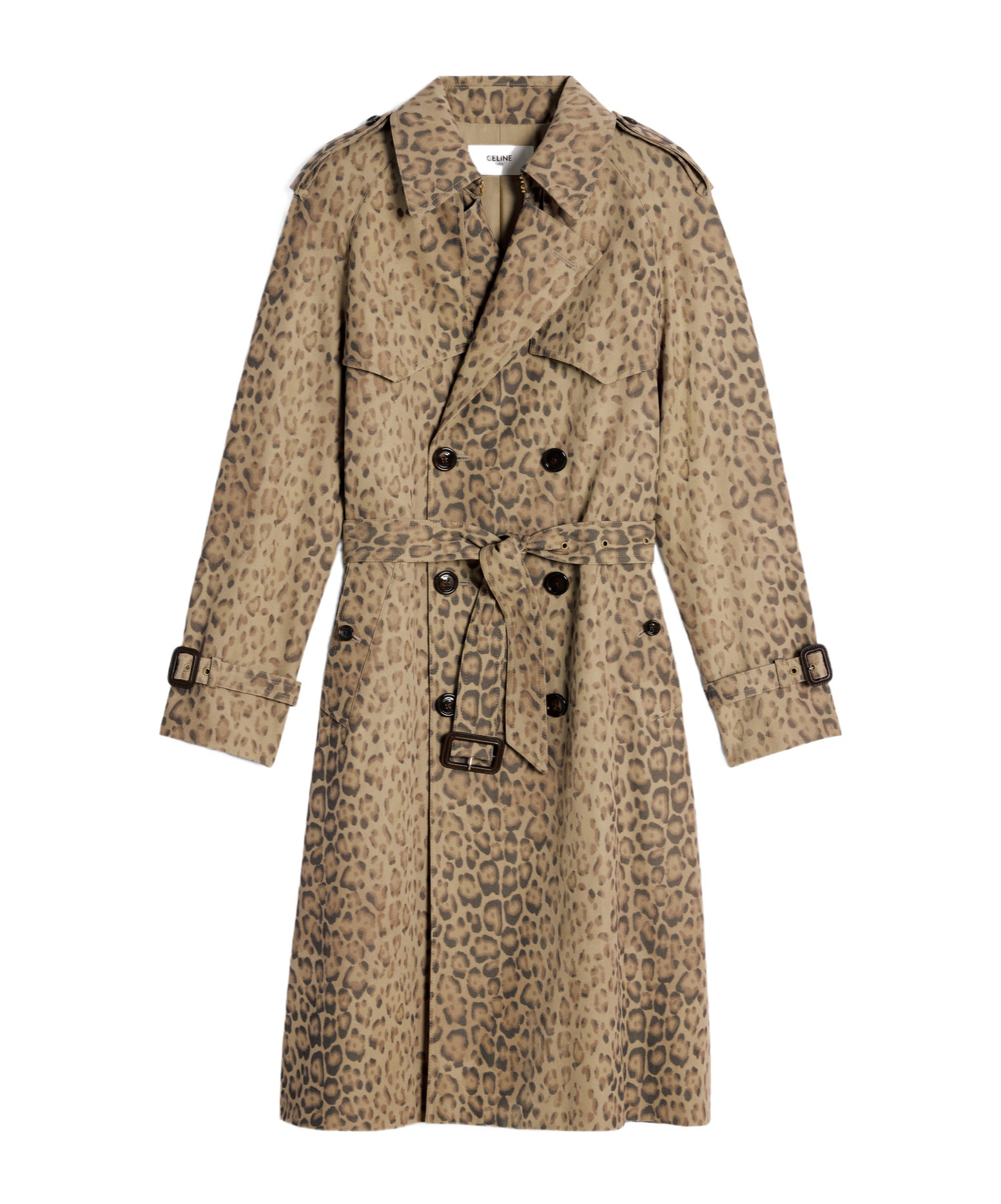 Celine Double-breasted Trench Coat In Brown