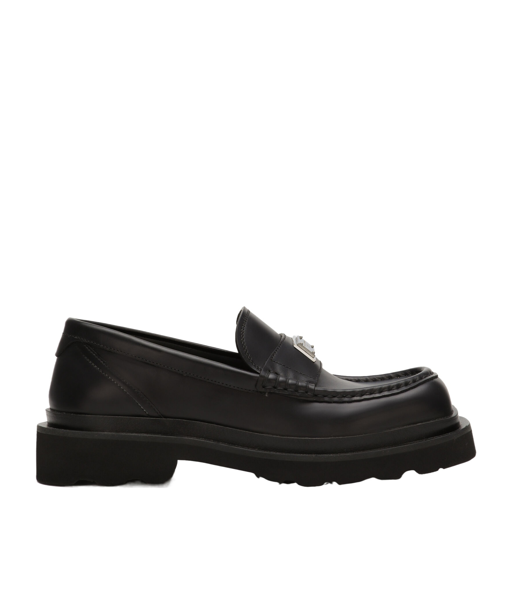 Dolce & Gabbana Black Logo-plaque Leather Loafers. In Black