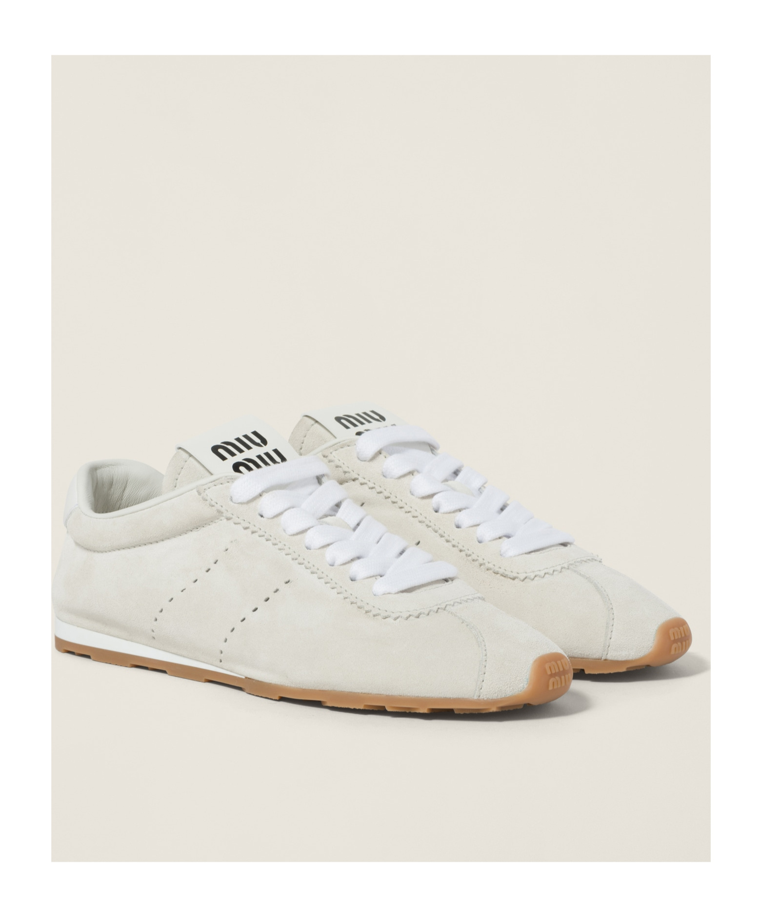 Miu Miu White Lace Up Sneakers In White