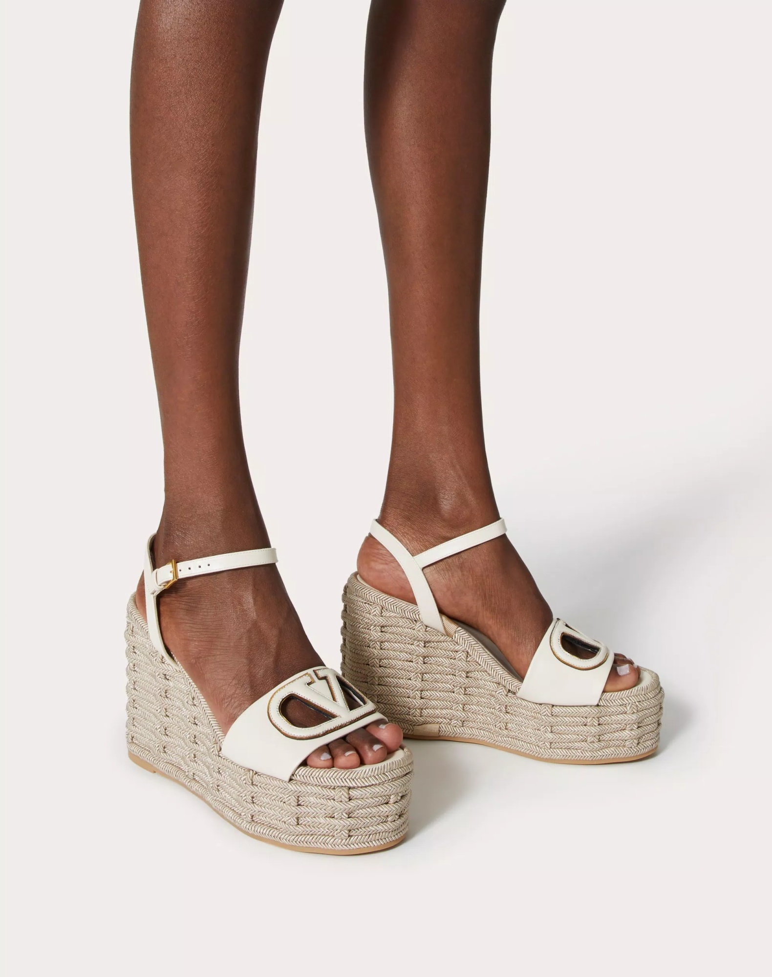 Valentino Off-white Vlogo Cutout Heeled Sandals In Nude