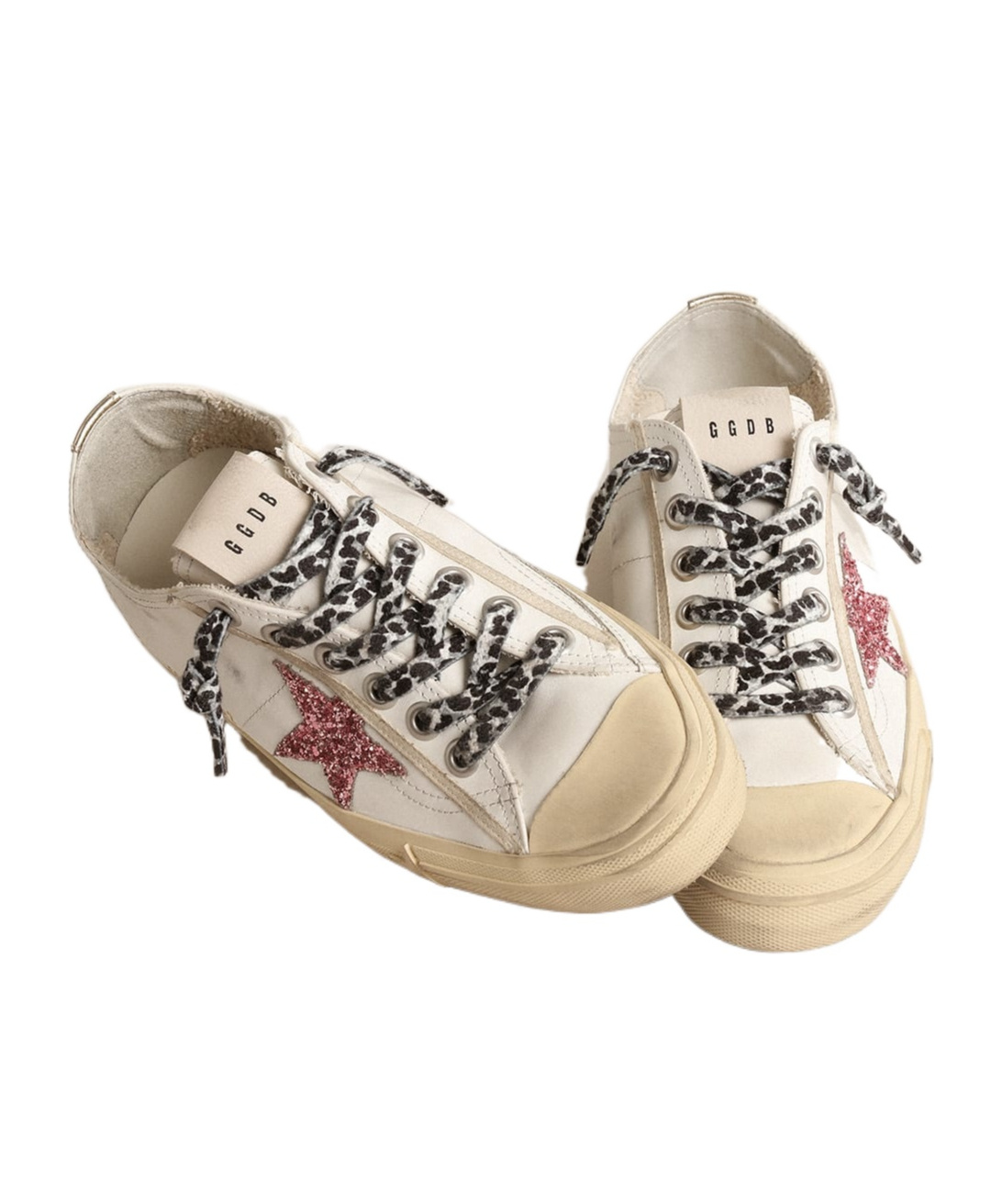 Golden Goose V-star With Pink Glitter Star And Metallic Leather Heel Tab In Neutral