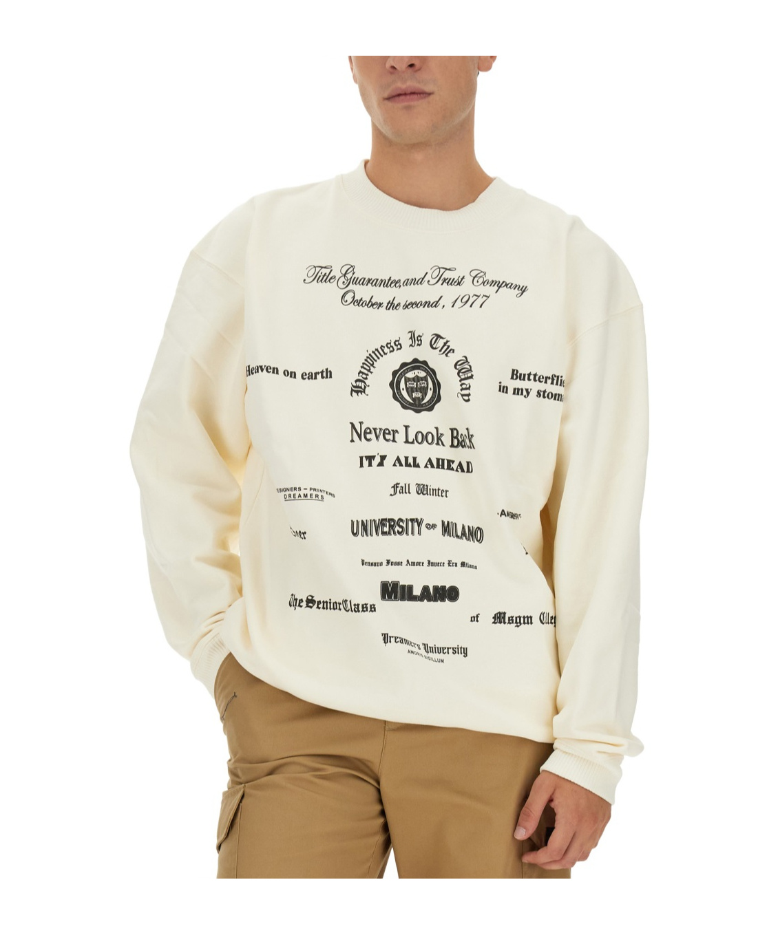 Msgm Graphic-print Cotton Sweatshirt In White