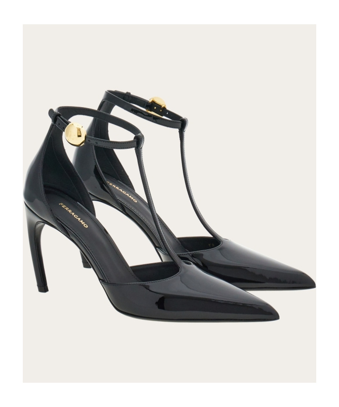 Shop Ferragamo Salvatore T-strap Pointed-toe Pumps In Black