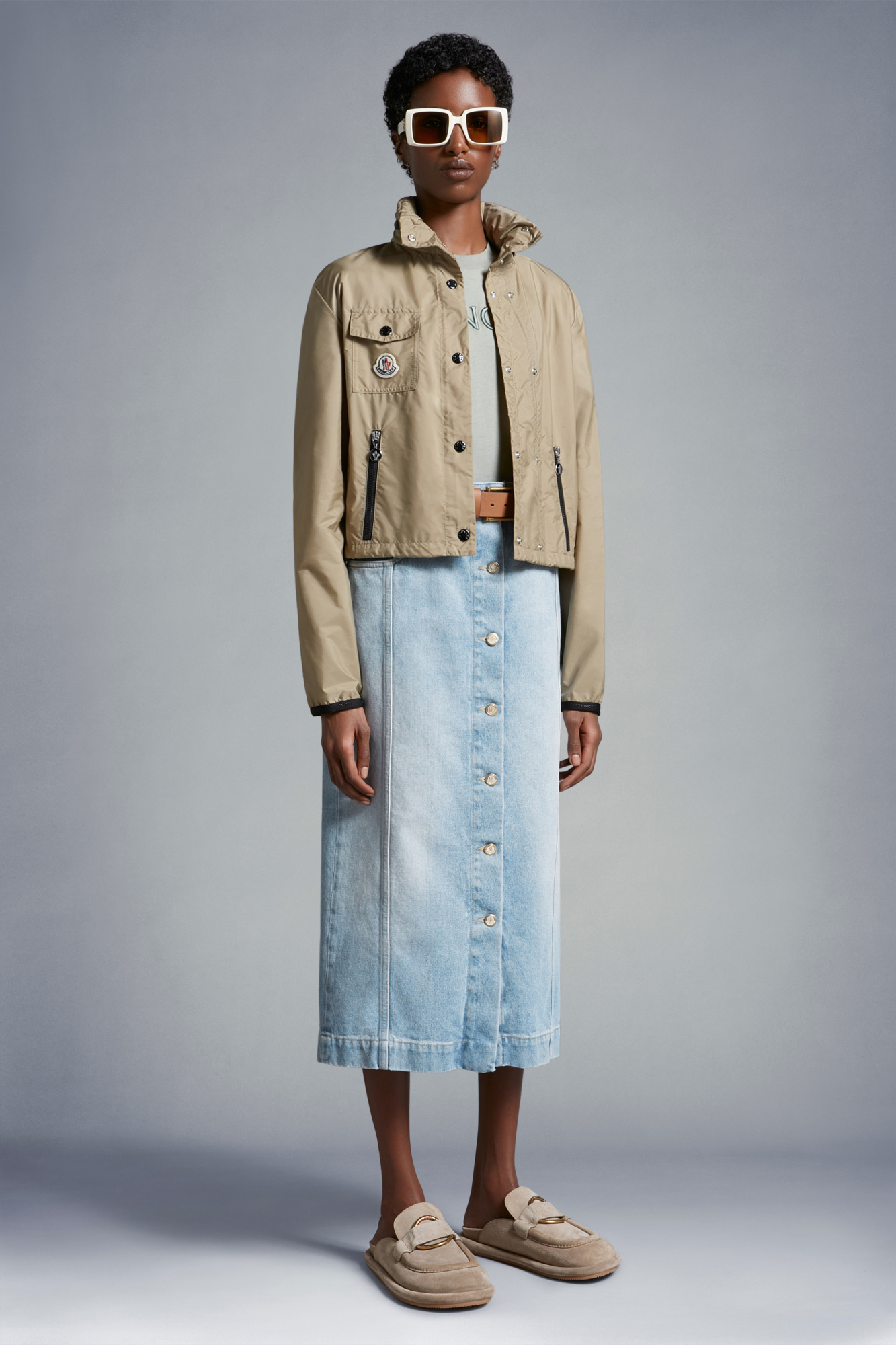 Moncler Jupe Midi En Denim In Blue