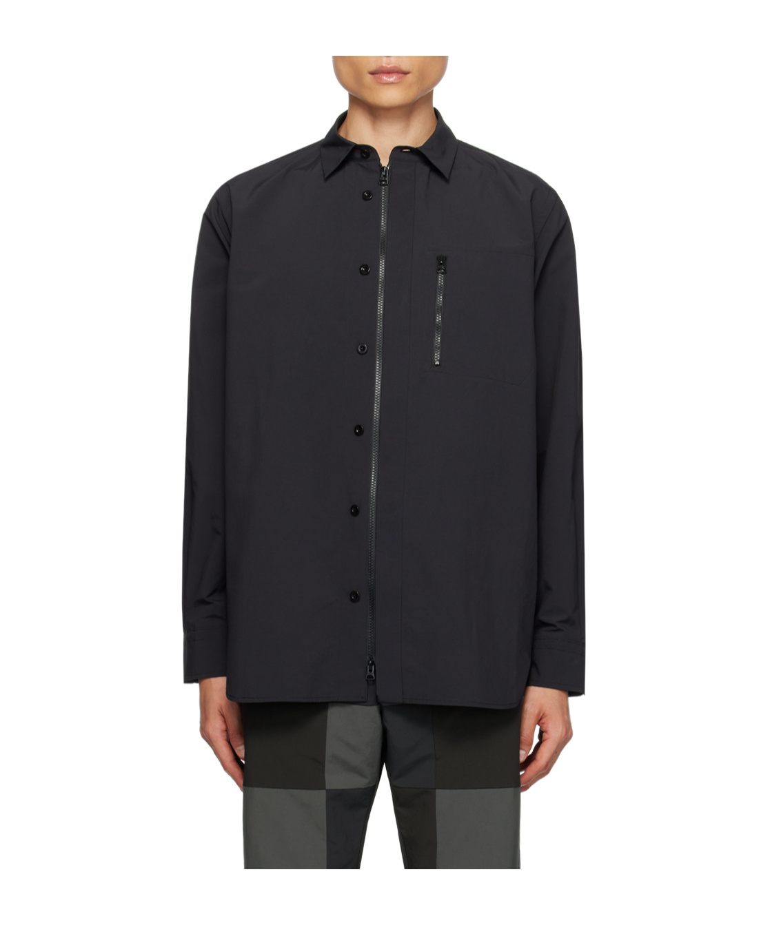 Sacai Matte Long-sleeved Zipper Shirt In Black
