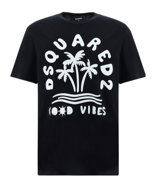 Dsquared2 Printed Japanese Cotton Jersey T-shirt In Black