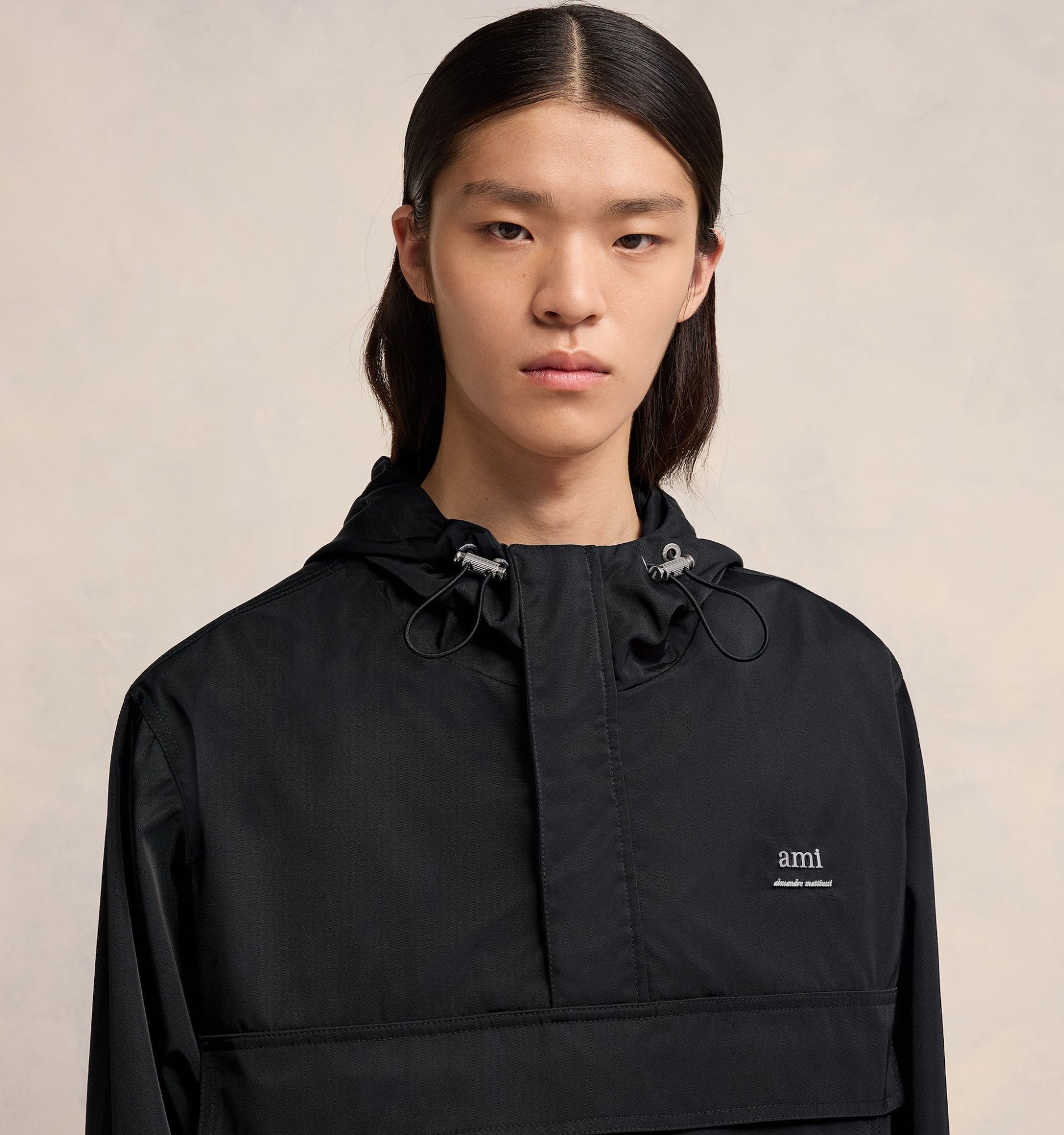 Ami Alexandre Mattiussi Ami Logo Lettering Hooded Jacket In Black