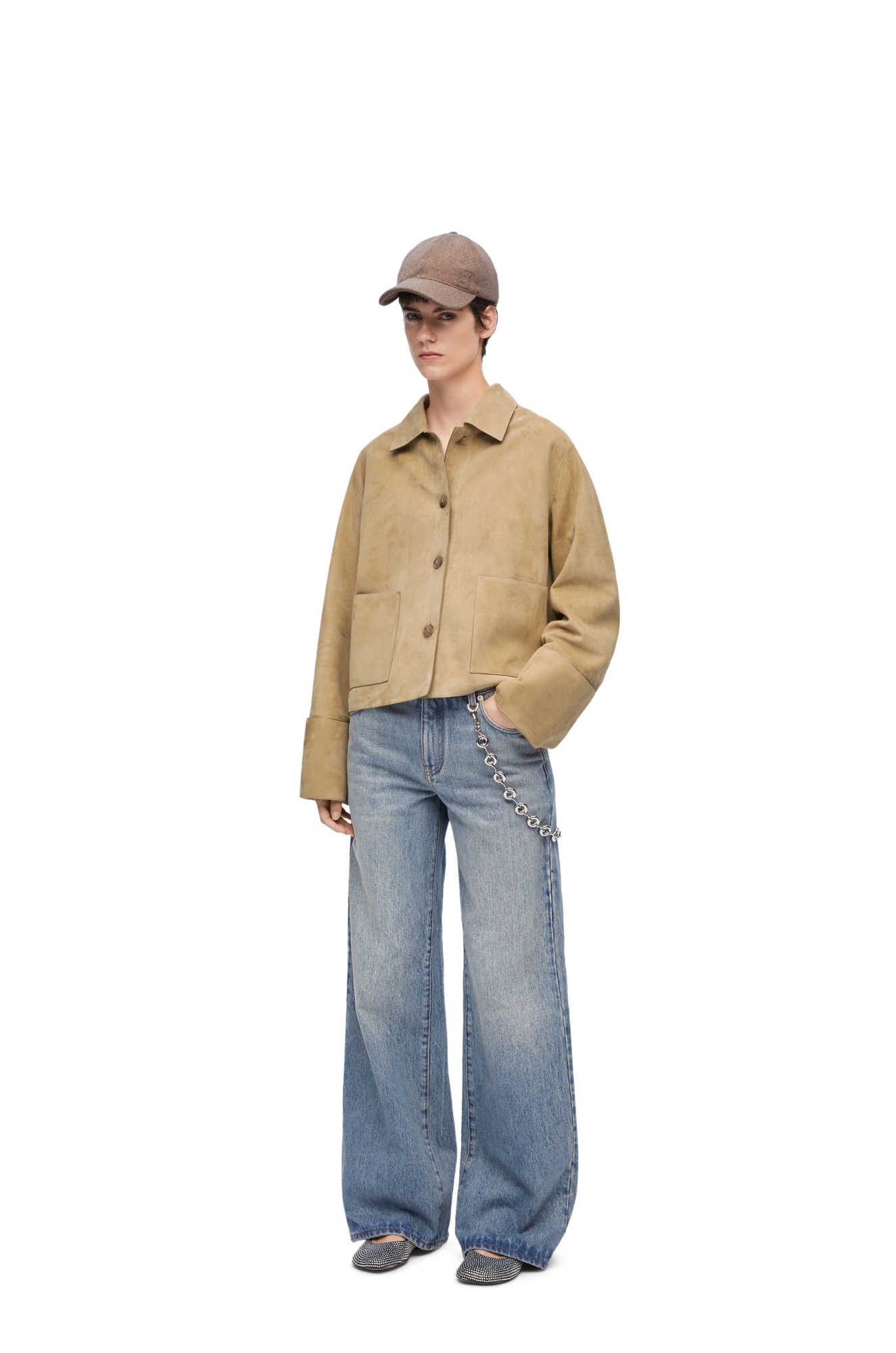 Loewe Crimped Suede Leather Jacket In Nude