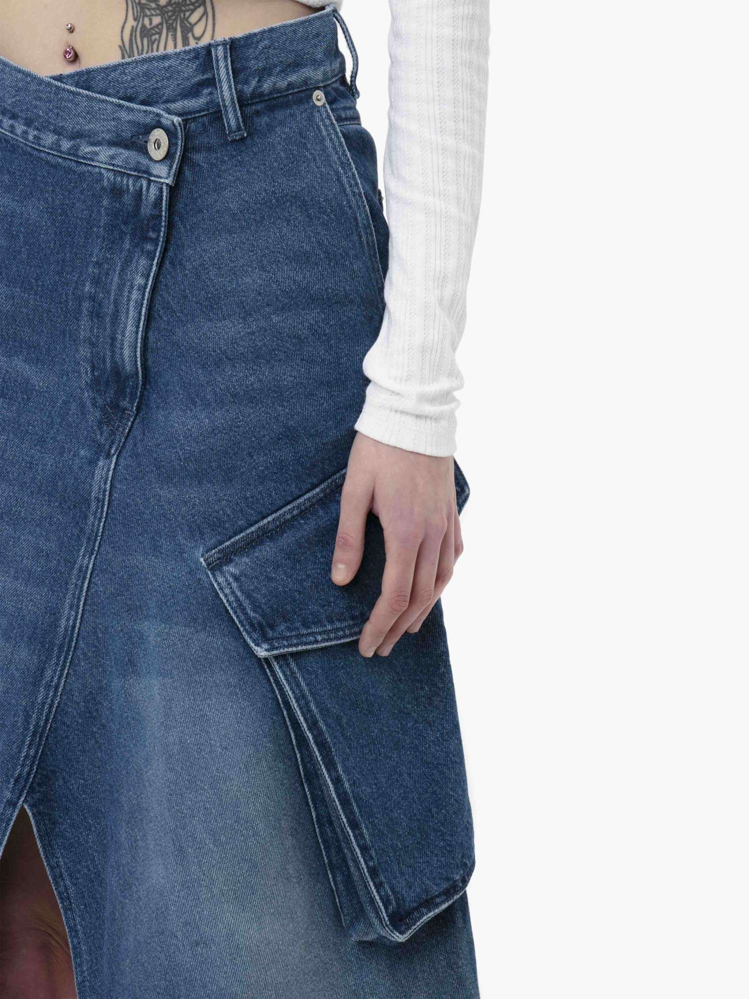 Jw Anderson Blue Cargo Pocket Denim Midi Skirt In Blue