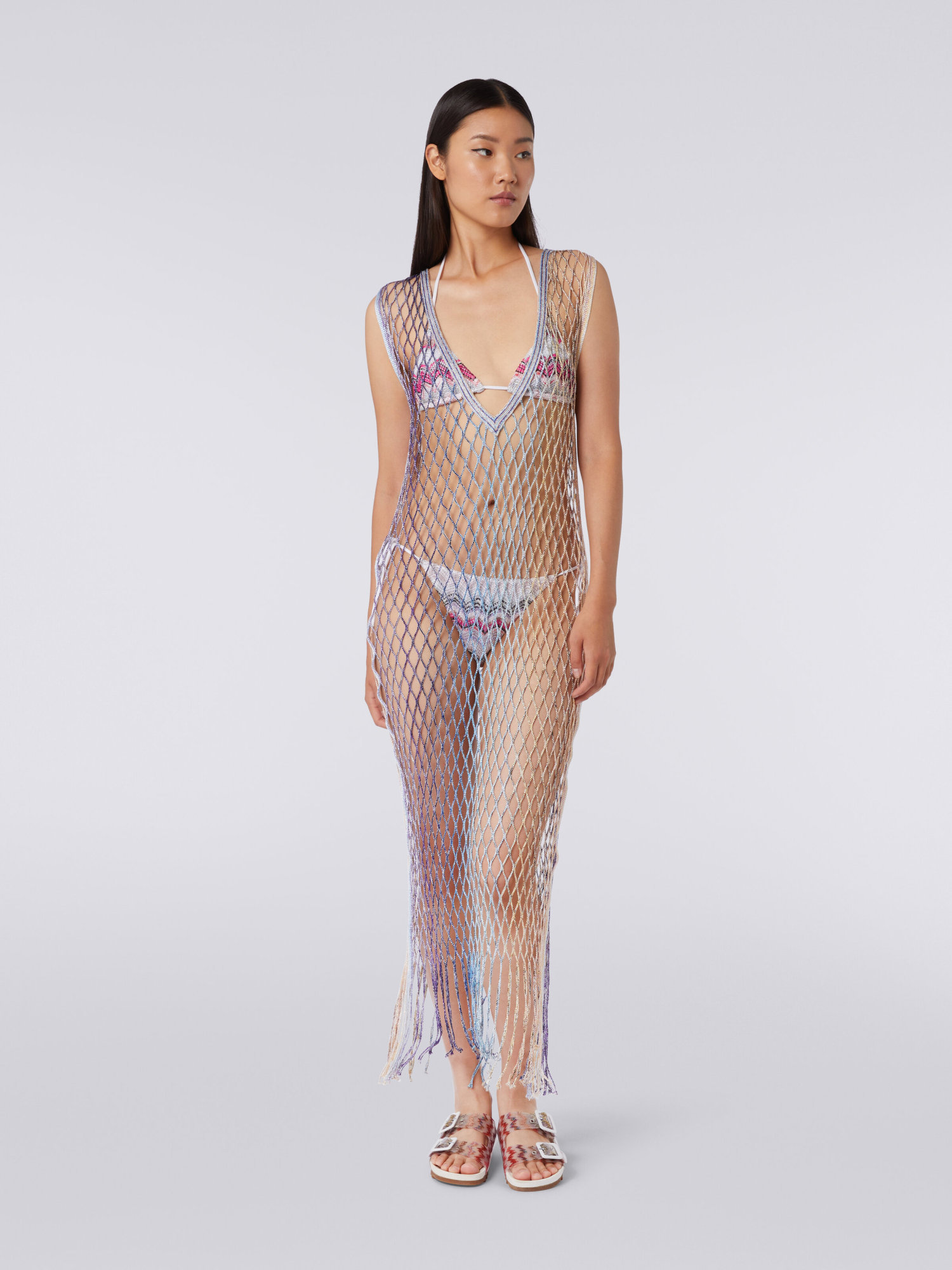 Shop Missoni Metallic Mesh Maxi Dress In Gray