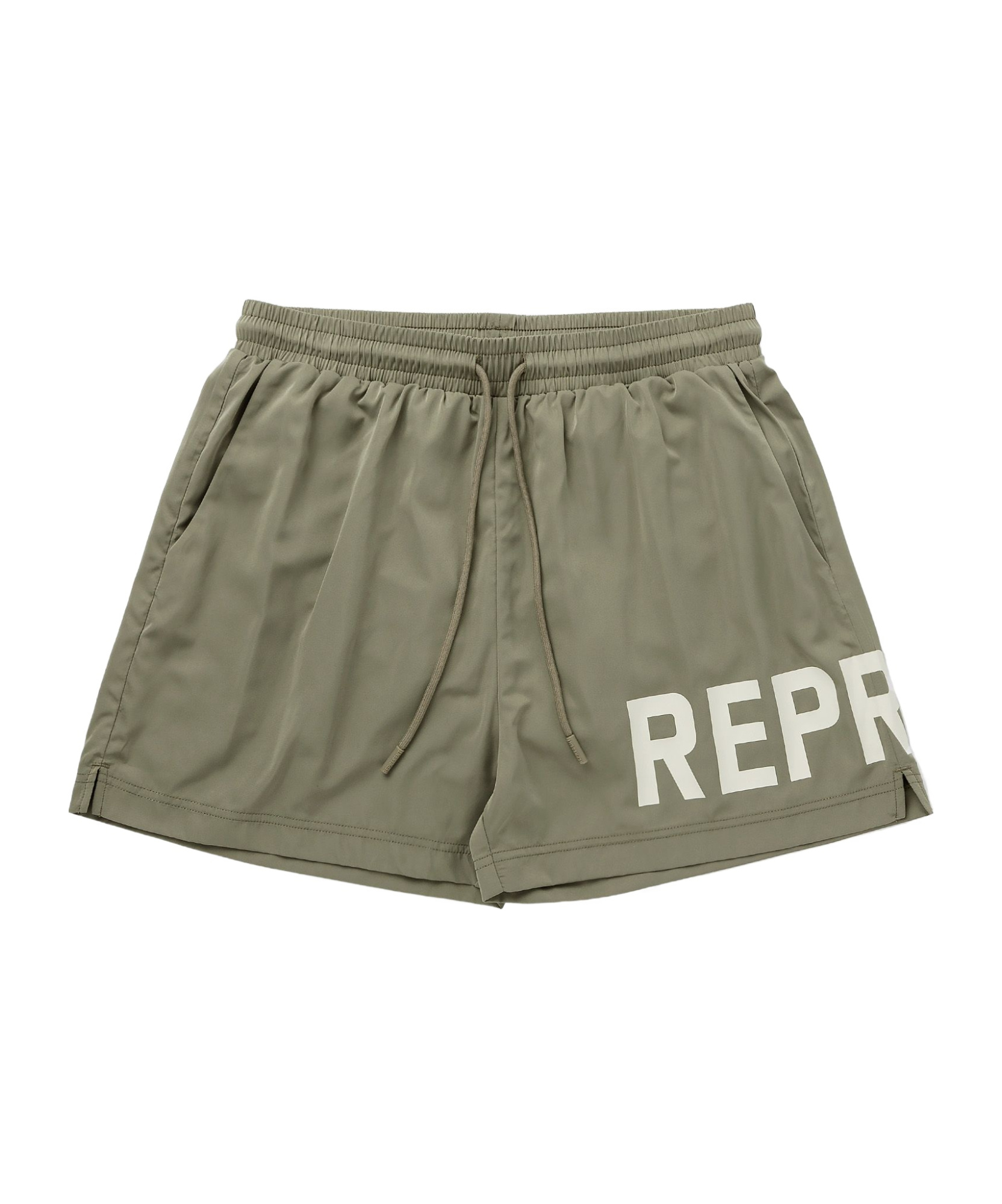 Represent Green Swim Shorts With Elastic Drawstring Waist And Logo Lettering Print In Tech Fabric Man In Gray