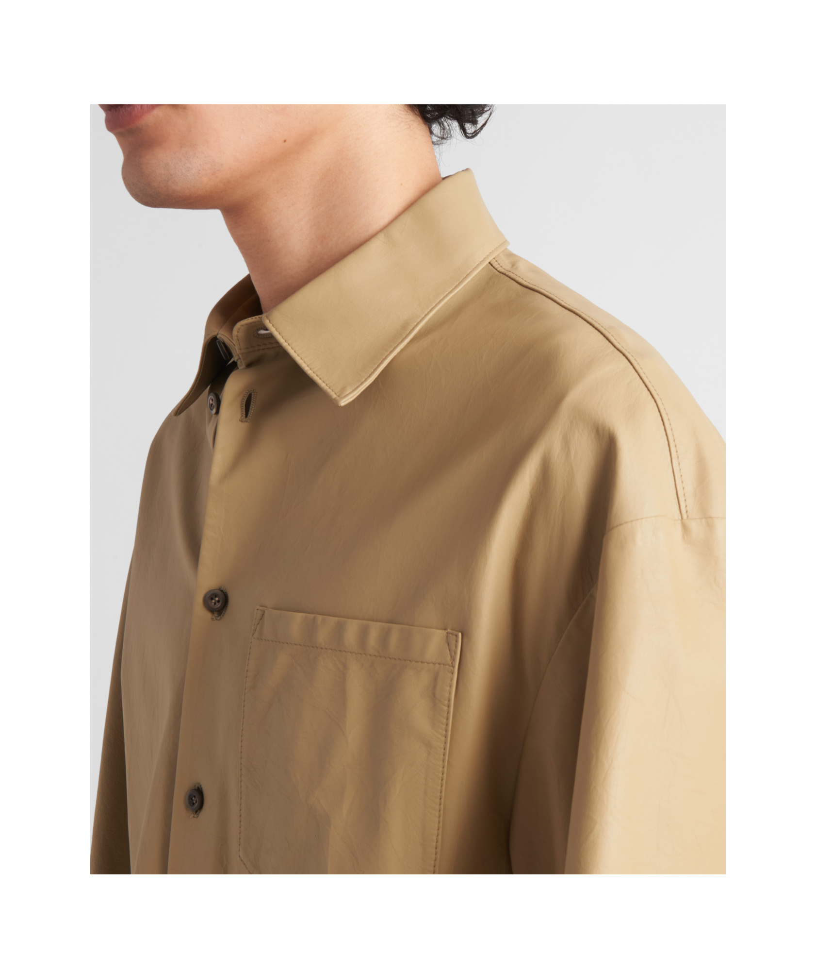 Prada Leather Shirt With Back Yoke And Chest Pocket In Brown