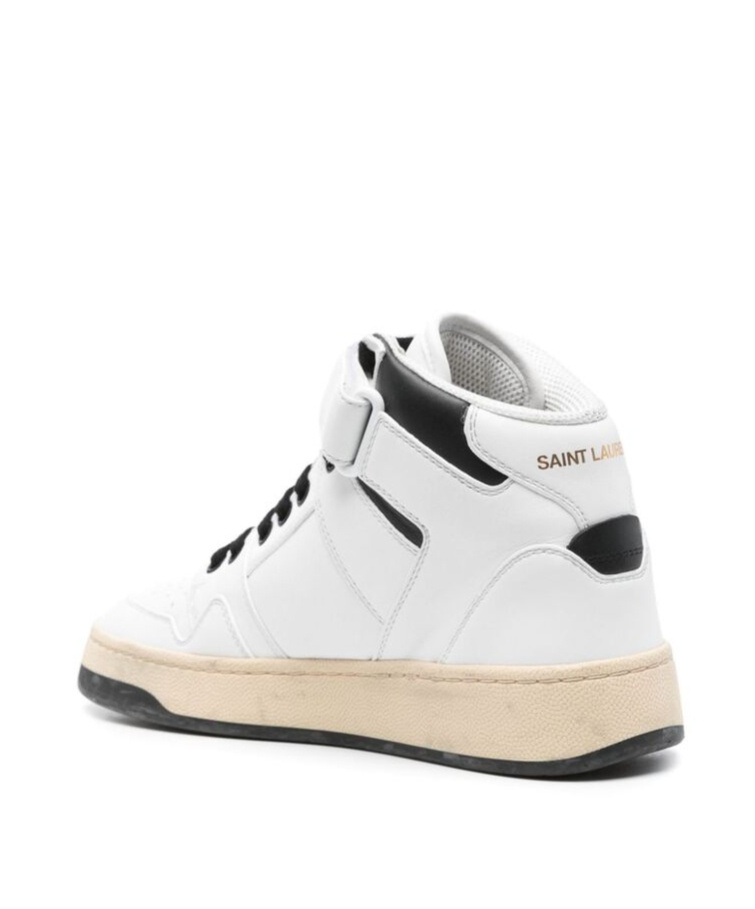 Saint Laurent Round Toe Lace-up Sneakers In White