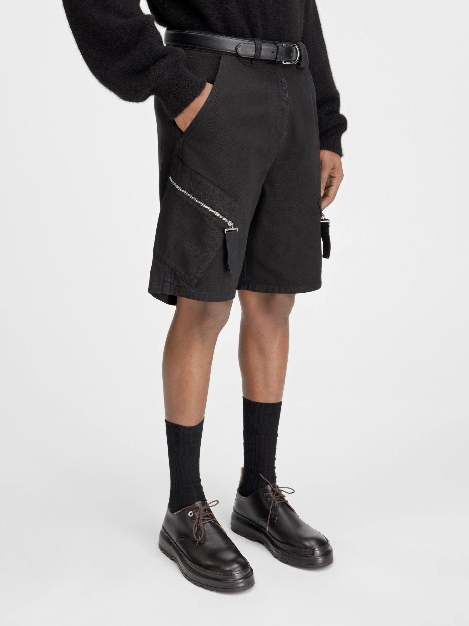 Shop Jacquemus Zipped Cargo Shorts In Black