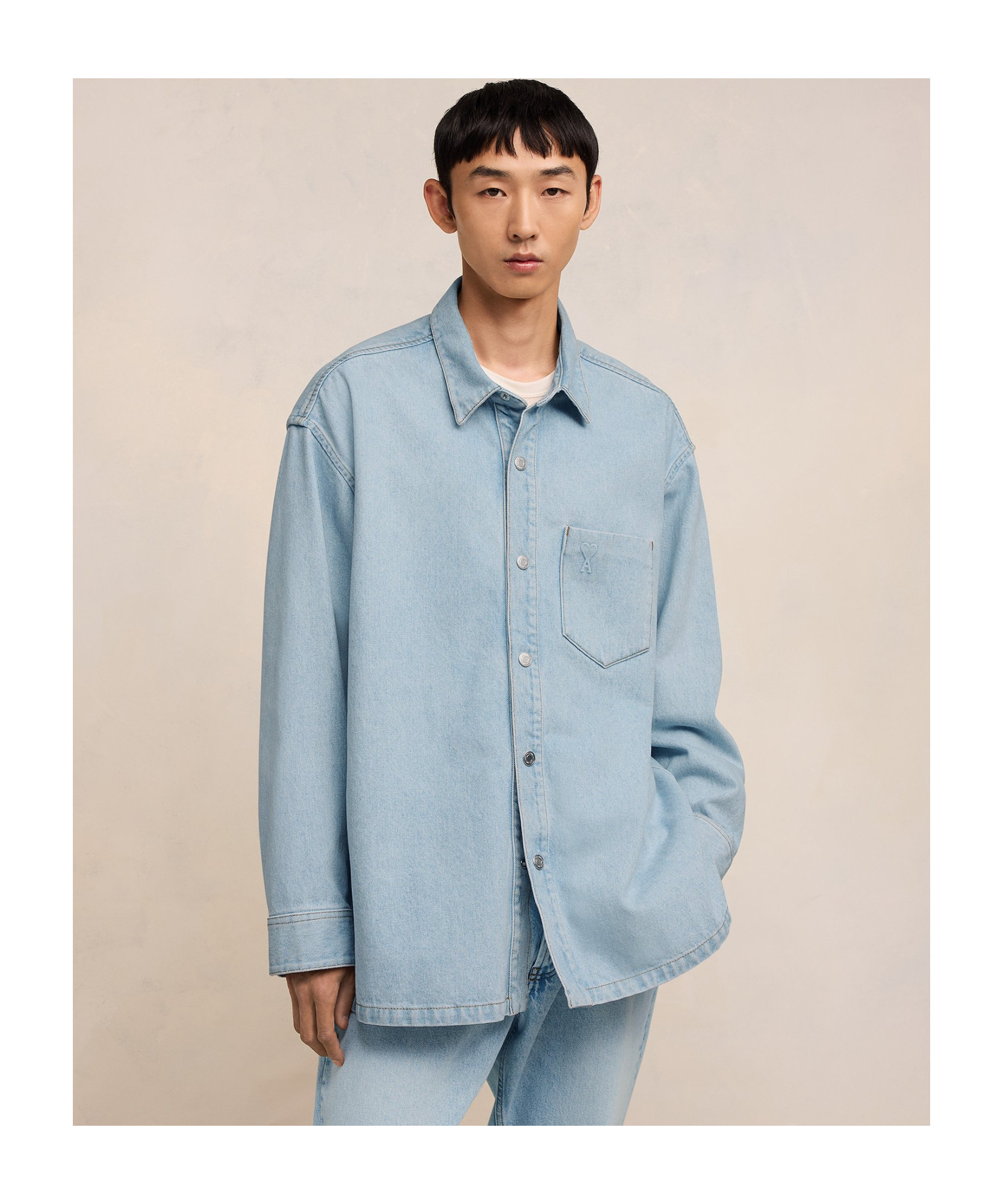 Ami Alexandre Mattiussi Ami De Coeur Denim Jacket In Gray