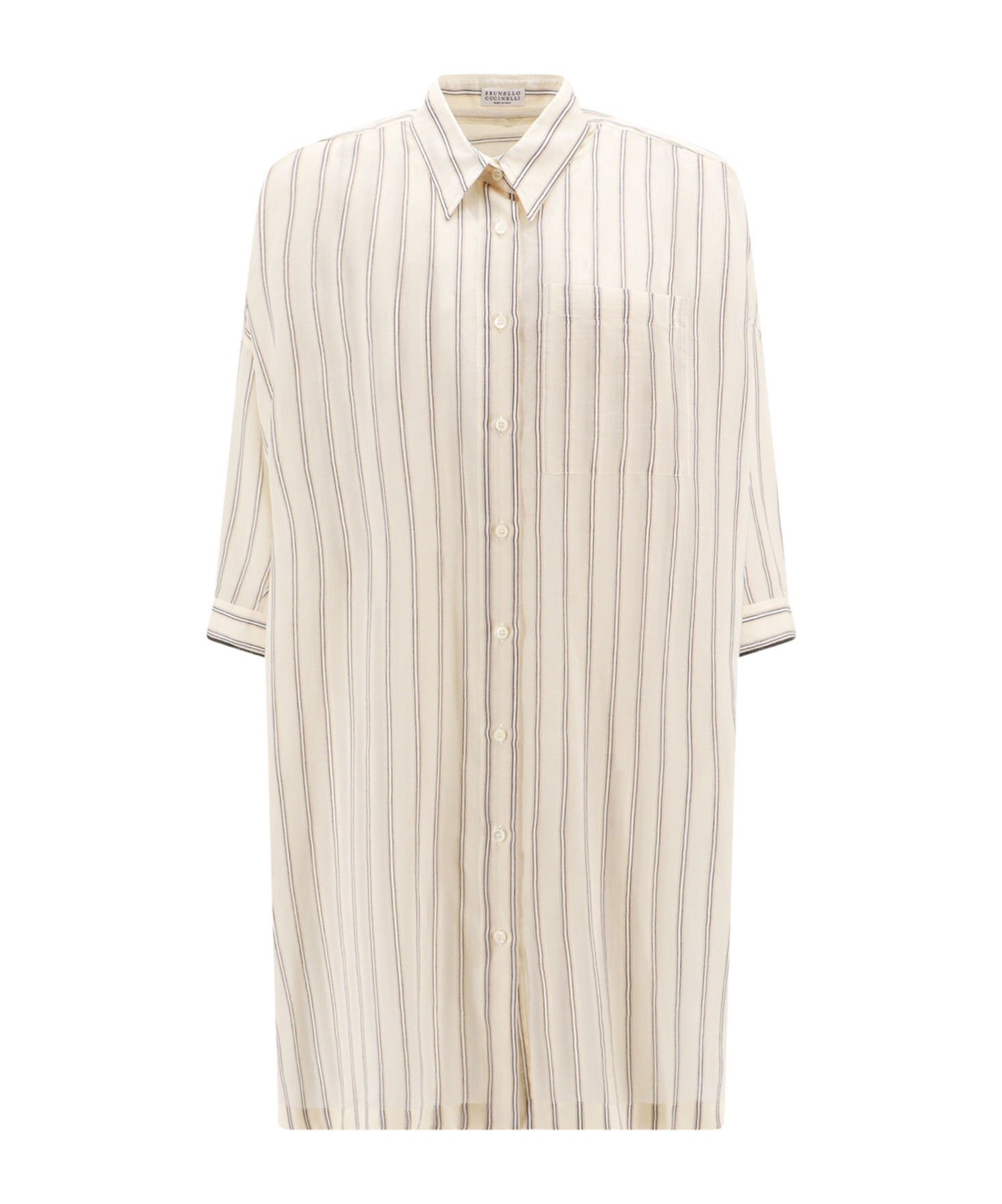 Brunello Cucinelli Long Sleeve Striped Shirt With Button-down Front In White