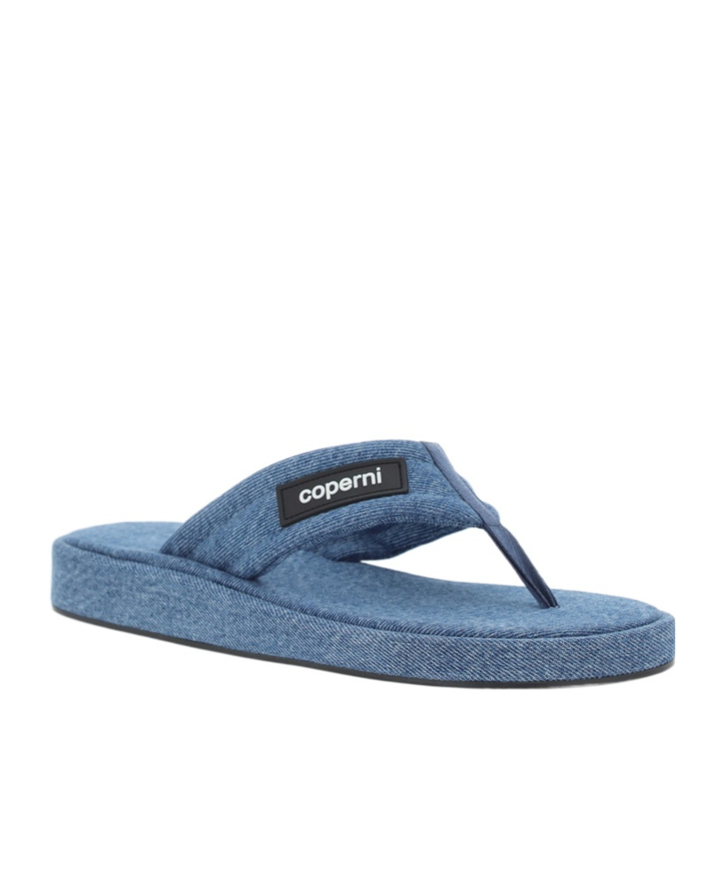 Coperni Blue Denim Branded Flip Flops In Blue